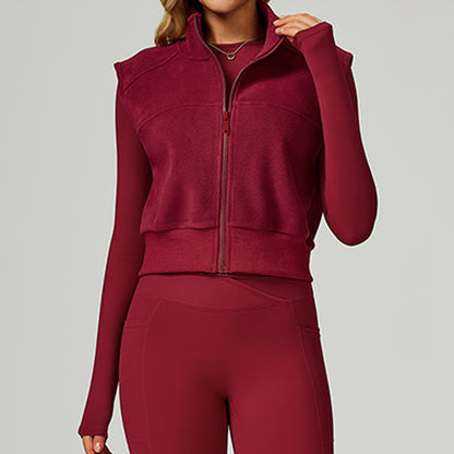 High neck and velvet full zipper sports vest top