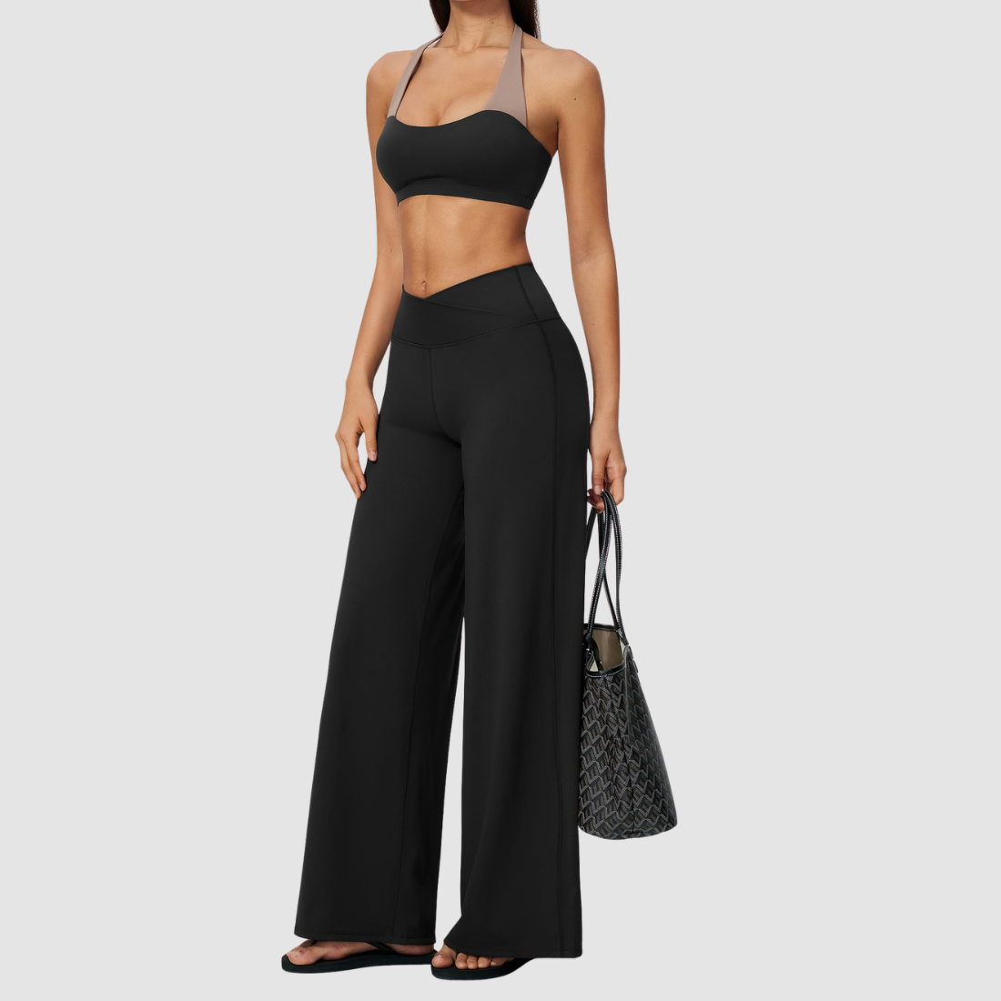 Wholesale Women's Halter Sports Bra & Wide-Leg Pants Two-Piece Set