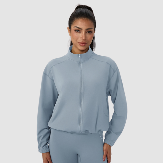 Wholesale Women's Fleece-Lined Stand-Collar Zip Fitness Jacket