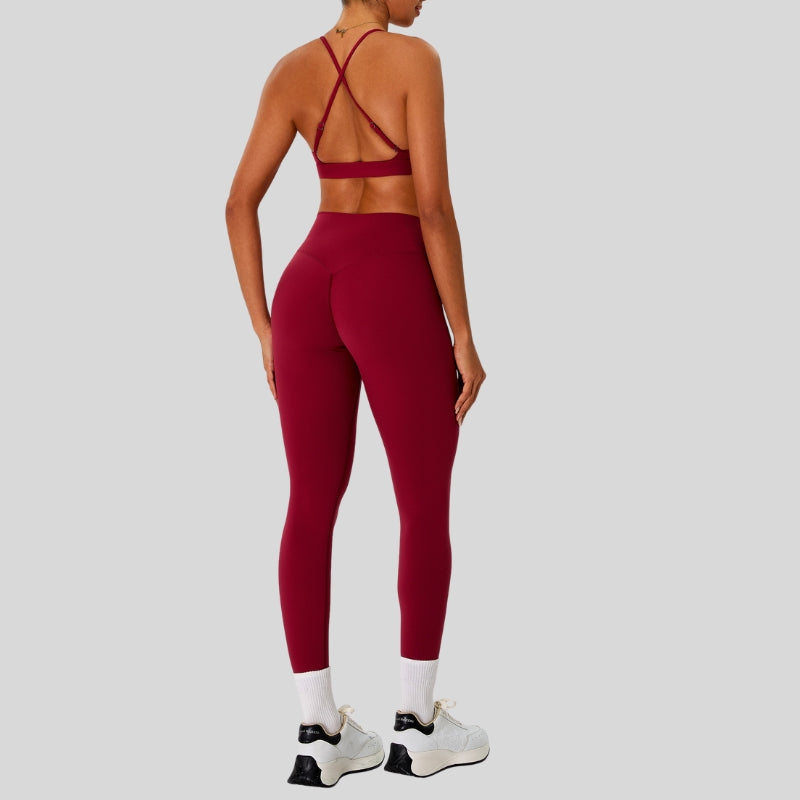 Strap sports bra+high-waisted leggings 2-piece set
