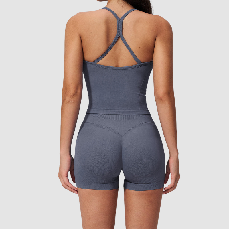 Wholesale Women's Seamless Yoga Set – Open-Back Vest and High-Waist Shorts