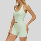 Removable Bra Pad Tank top+Pleated waistband sport shorts 2-piece set