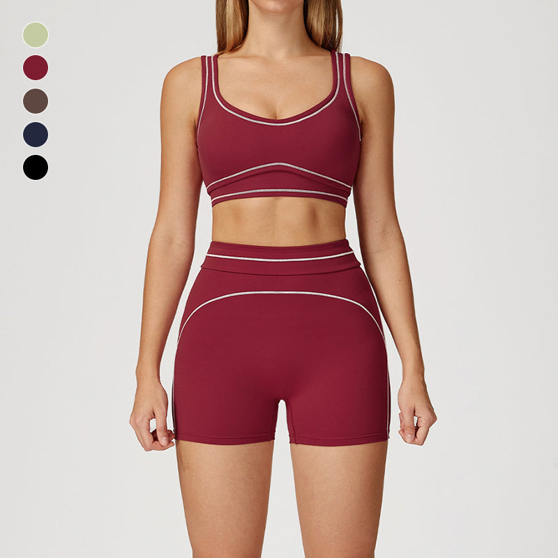 Contrasting Color Sports Bra + high waist shorts 2-piece set