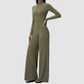 Wholesale Women's Zip-UP Long-Sleeve Wide-leg Yoga Overalls Bodysuit