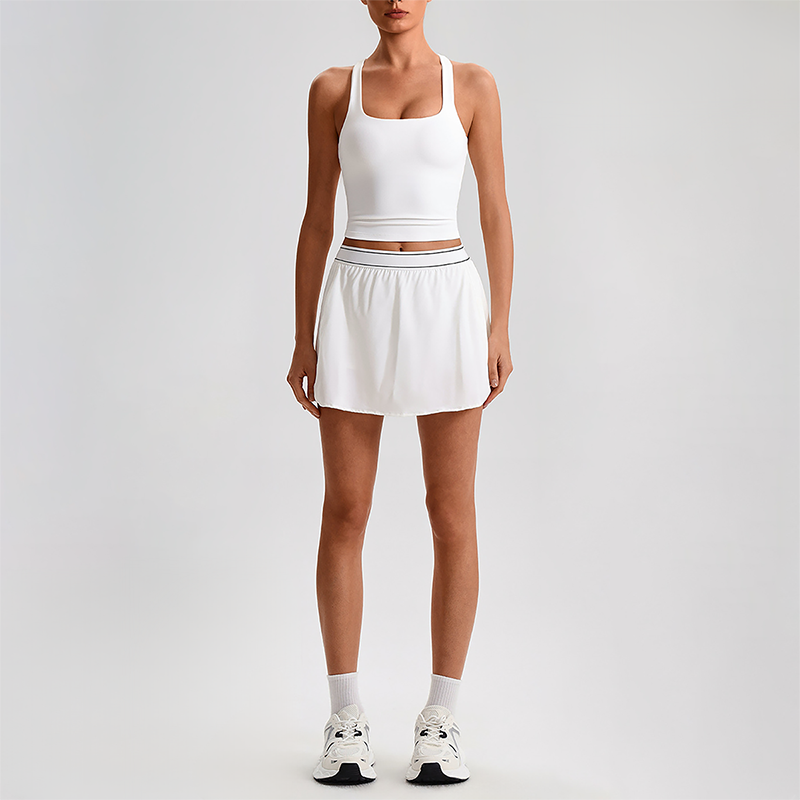 Wholesale Sleeveless Sports Top & Pleated Tennis Skirt Set – Quick-Dry Athletic 2-Piece with Built-In Shorts