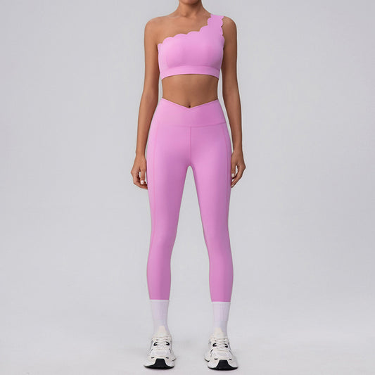 Wave Fitness one shoulder Sports Bra + High-Waist leggings 2-Piece Set