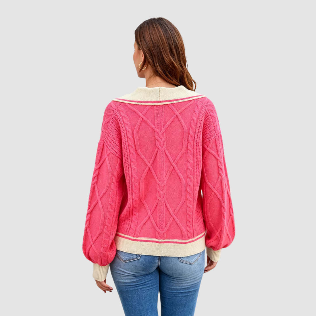 Wholesale Women’s Contrast V-Neck Cropped Knit Sweater