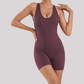 Wholesale Women's Open-Back Athletic Bodysuit – Cloud-Feel Double-Sided Quick-Dry Shorts Jumpsuit