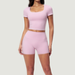 Wholesale Women's Seam-Detail Colorblock Short Sleeve Crop Top – Butt-Lifting Yoga Gym Activewear FDX2036