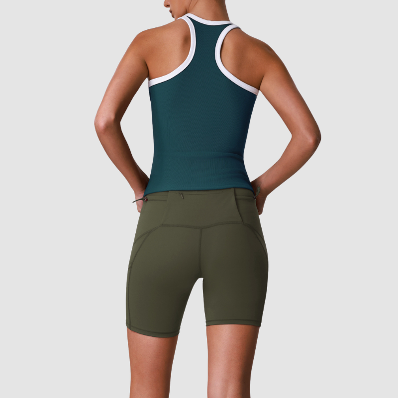 Wholesale Women's Color-Block Racerback Tank Top + High-Waist Cycling Shorts Set – Gym Yoga Fitness Set