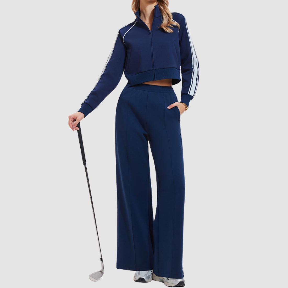 Women's Activewear Color-Block Jacket & Straight-Leg Pants Sports Set