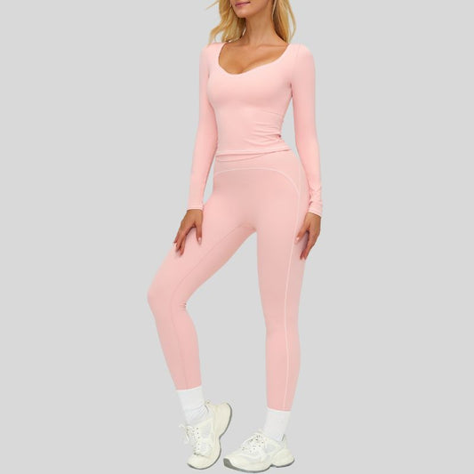 Wholesale Color-blocked long-sleeved sports top+High waisted | Wonderxfans bulk activewear