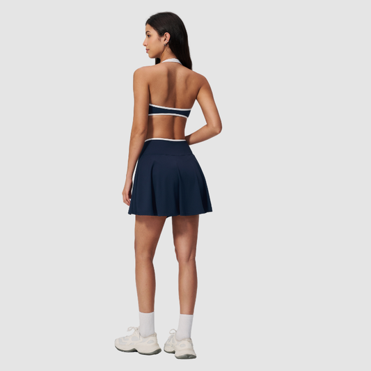 Wholesale Women's Color Block Sports Bra & Anti-Exposure High-Waist Mini Skirt Set – Naked Feel Yoga Gym Activewear
