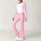 Contrasting long-sleeved top + sports pants +headband  3-piece set