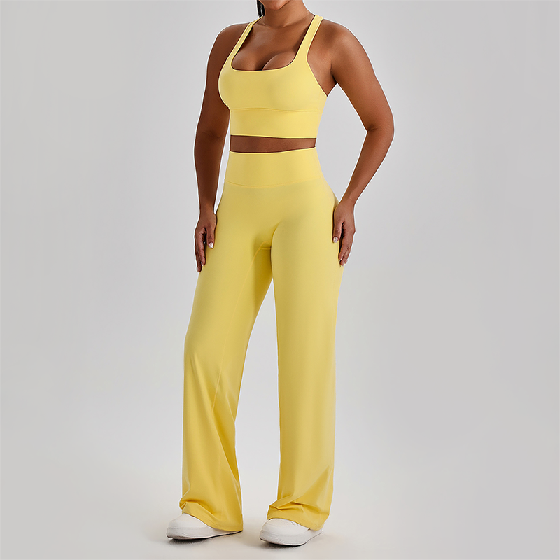 Wholesale Women's Peach Lift High Waist Flare Pants Yoga Set – Cross Back Sports Bra 0258