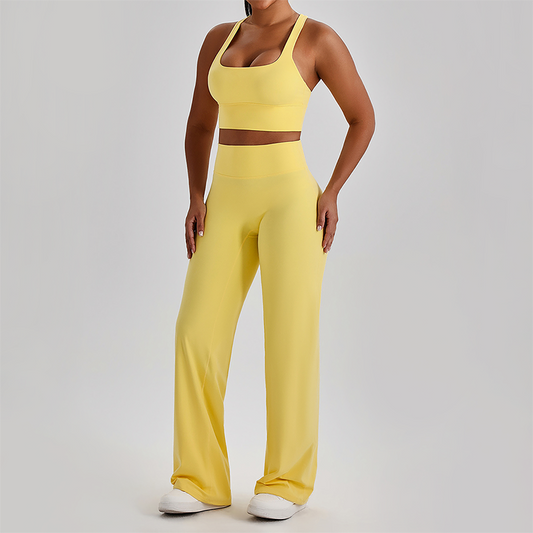 Wholesale Women's Peach Lift High Waist Flare Pants Yoga Set – Cross Back Sports Bra 0258