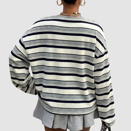 Wholesale Women's Striped  Loose Colorblock Long Sleeve Round-Neck Sweatshirt