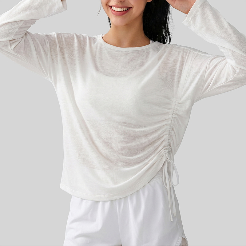 Wholesale Women's Side Drawstring Long Sleeve Yoga Top