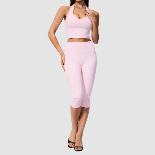 Wholesale Women's Sports Bra and Mid-Length Shorts Set – Brushed Peach-Lift Yoga Set