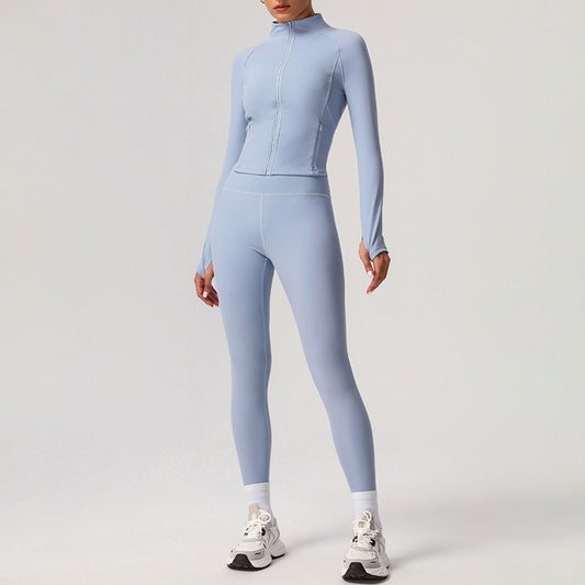 Full Zipper Fitness jackets + high waist leggings 2-piece set