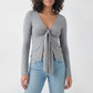 Wholesale Modal-Blend Tie-Front Bow Long-Sleeve Fitted T-Shirt – Elegant Slim-Fit Top