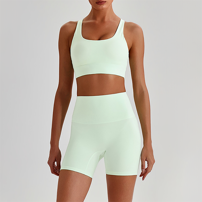 Wholesale Women's Quick-Dry Naked Feel Vest+Fitted Biker Shorts Yoga Set