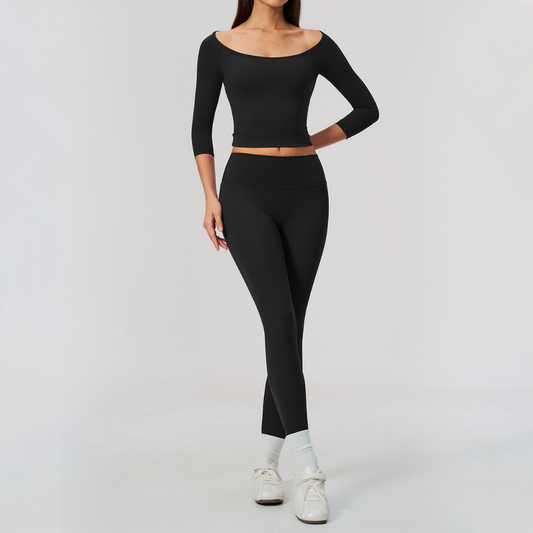 Wholesale Women High Elastic Slimming Mid sleeve T-shirt + High waist and hip lifting legging set