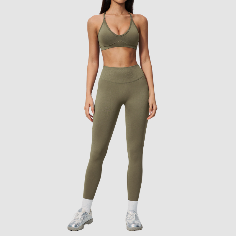 Wholesale Women's Cross-Back Seamless Yoga Set – Tummy Control High-Waist Sports Bra & Leggings