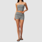 Wholesale Women's Stripe Bandeau Tank & Shorts Yoga Set