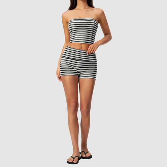 Wholesale Women's Stripe Bandeau Tank & Shorts Yoga Set