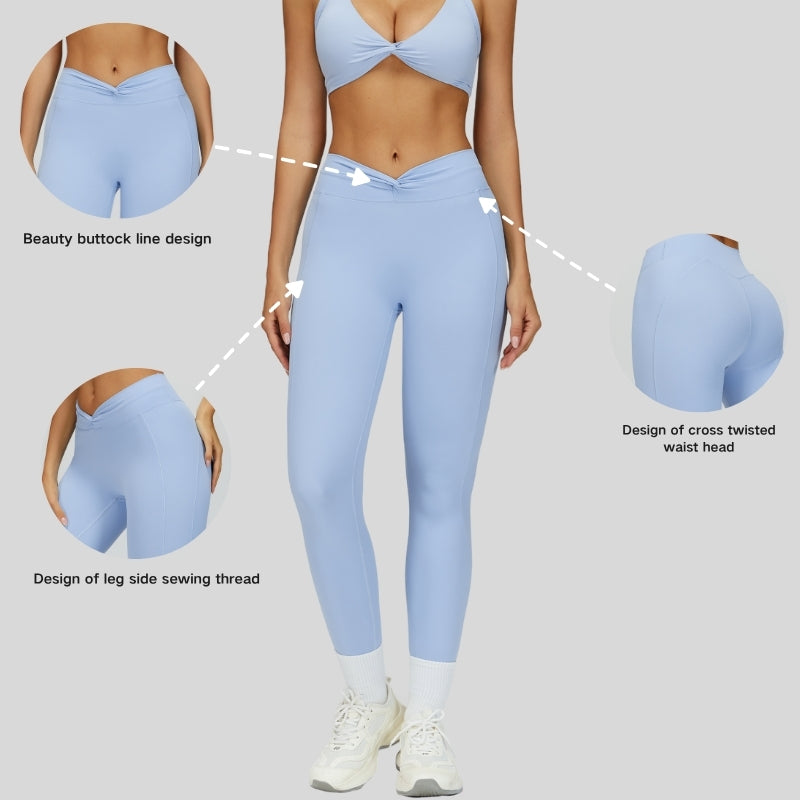 Pleated waistband sport leggings