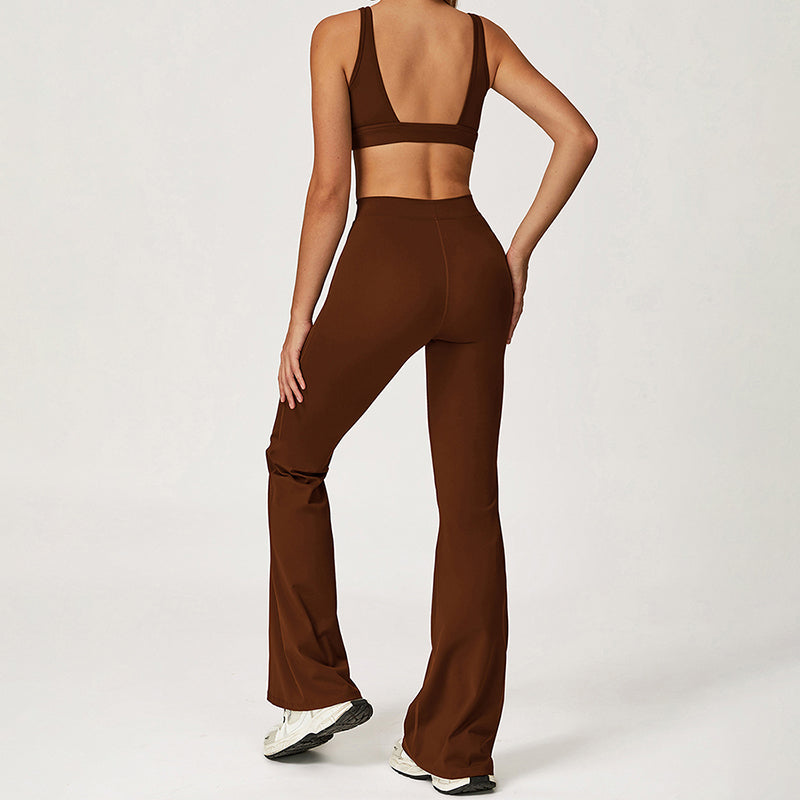 Triangle Cup Sports Bra + Flared Leg Pants 2-Piece Set