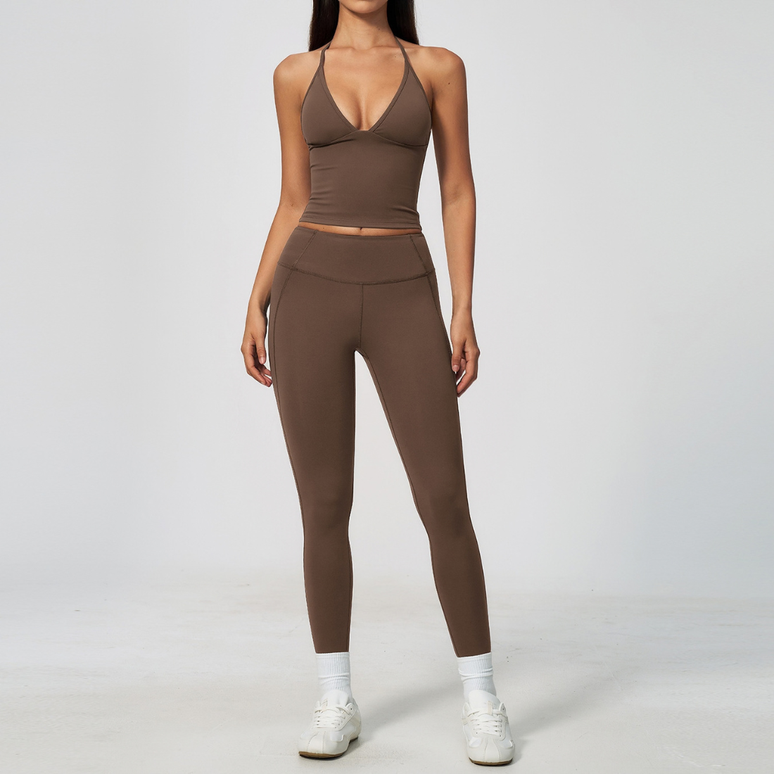 Wholesale Women's Deep-V Sleeveless Vest + Long Pants Yoga Set