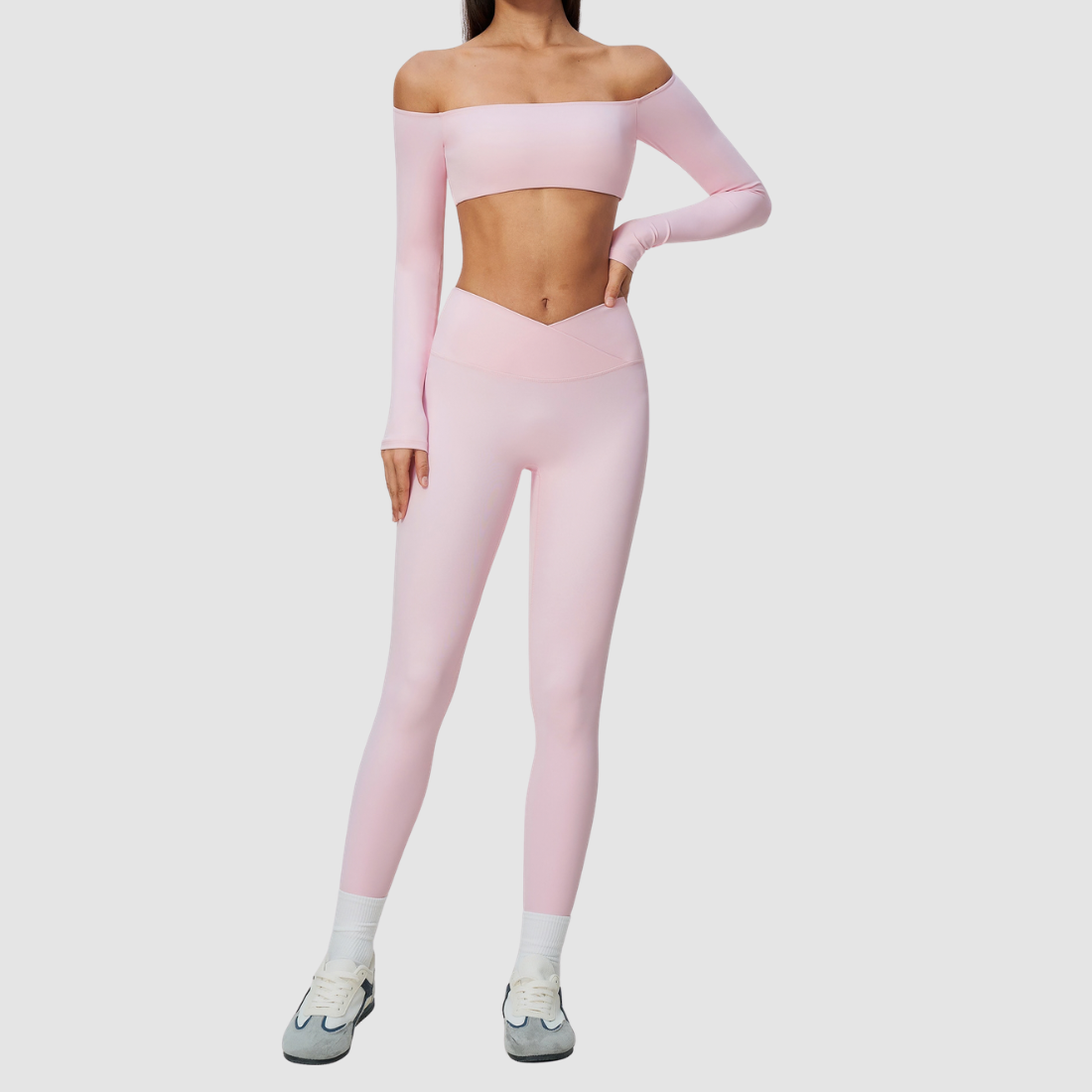 Wholesale Women's One-Shoulder Long-Sleeve Top+Yoga Leggings Set