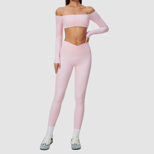 Wholesale Women's One-Shoulder Long-Sleeve Top+Yoga Leggings Set