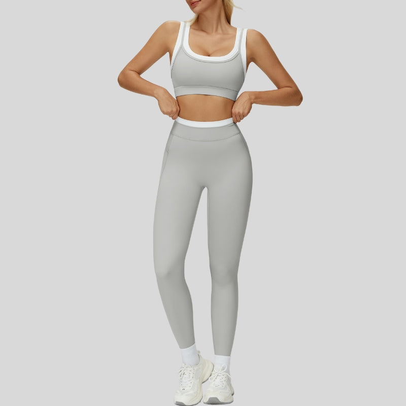 Contrast color sports bra + sports legginggs 2-piece set