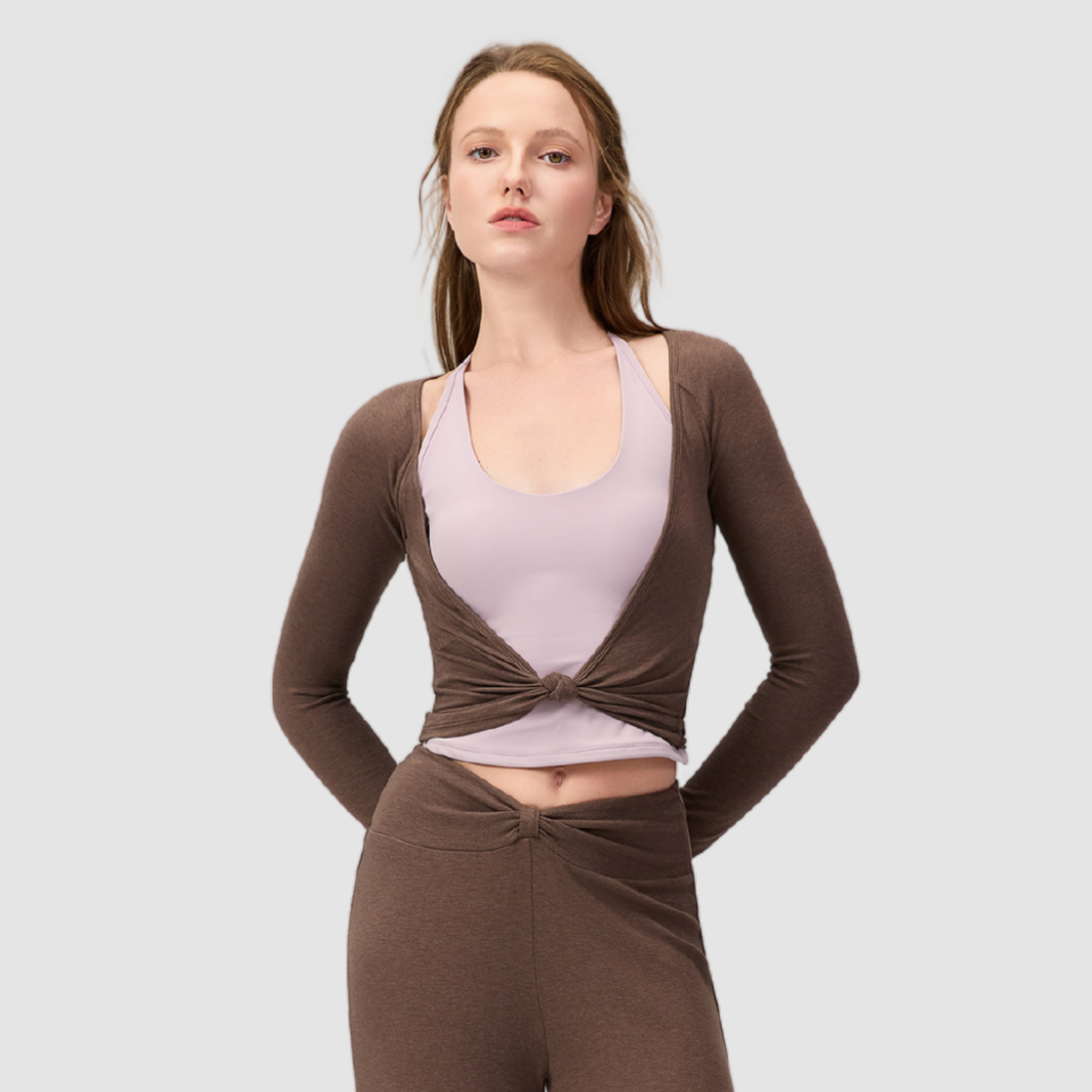 Wholesale Women's Twist-Knot Long-Sleeve Yoga Top – Fitted Running Cover-Up