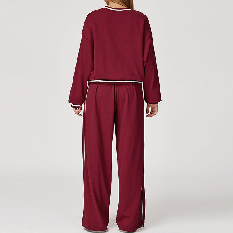 Contrasting Color long sleeve Sweatshirt + loose Sweatpants 2 pieces set
