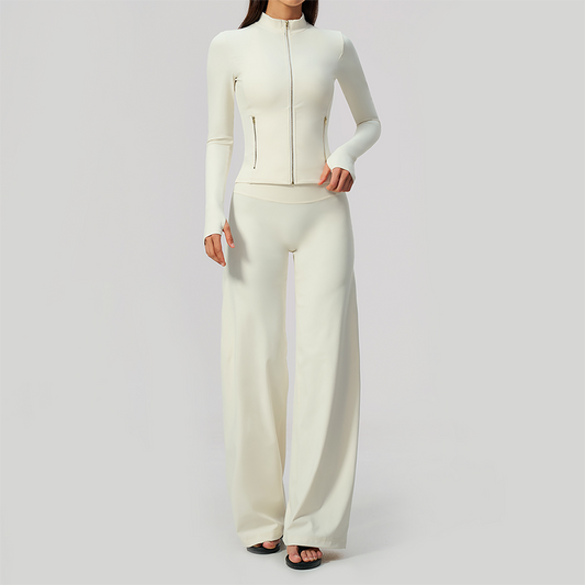 Wholesale Women's Zip-Up Yoga Jacket Set – Relaxed Wide-Leg Pants Activewear Set
