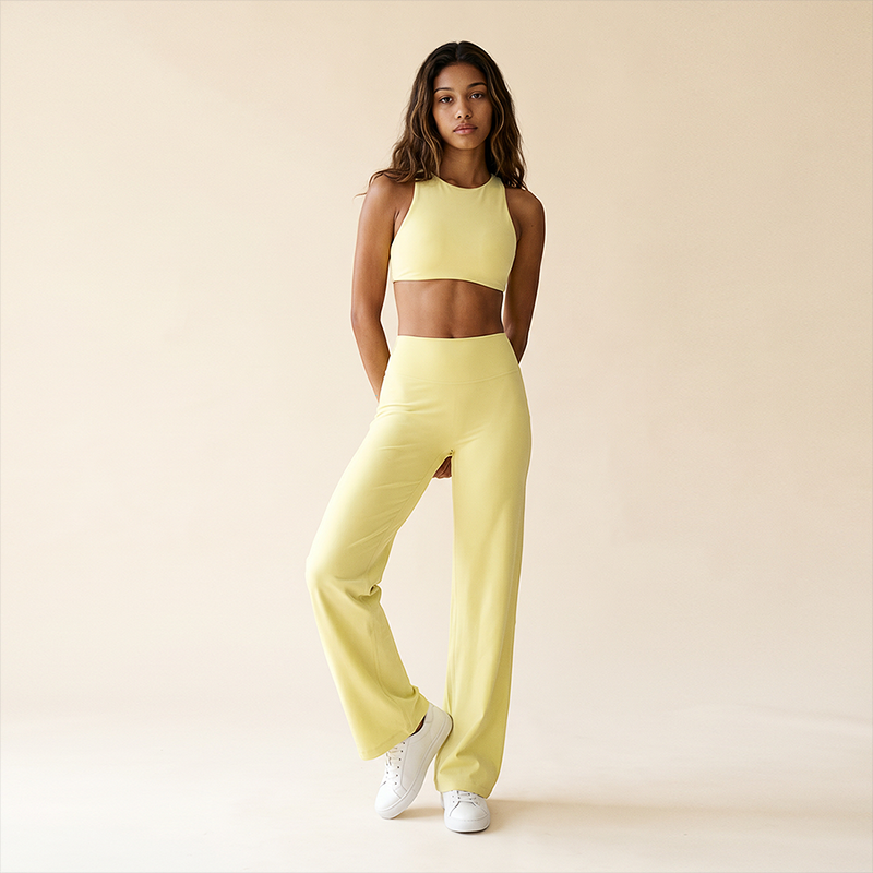 Wholesale Women's Brushed Fabric Sports Bra and Wide-Leg Pants Set