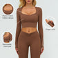 V-neck long-sleeved top with removable bra pads