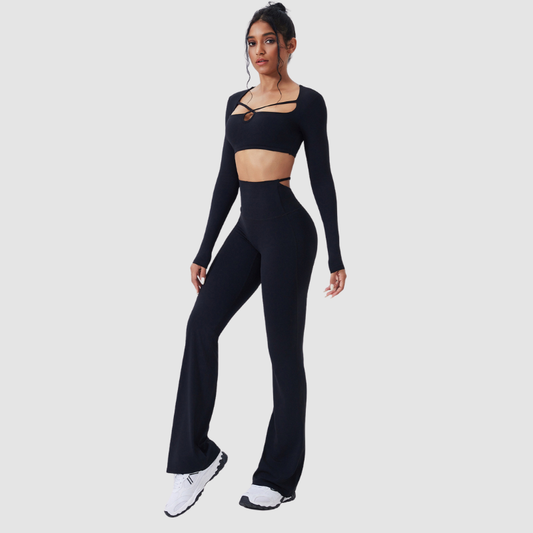 Wholesale cutout high-waisted top + flared | Wonderxfans bulk activewear