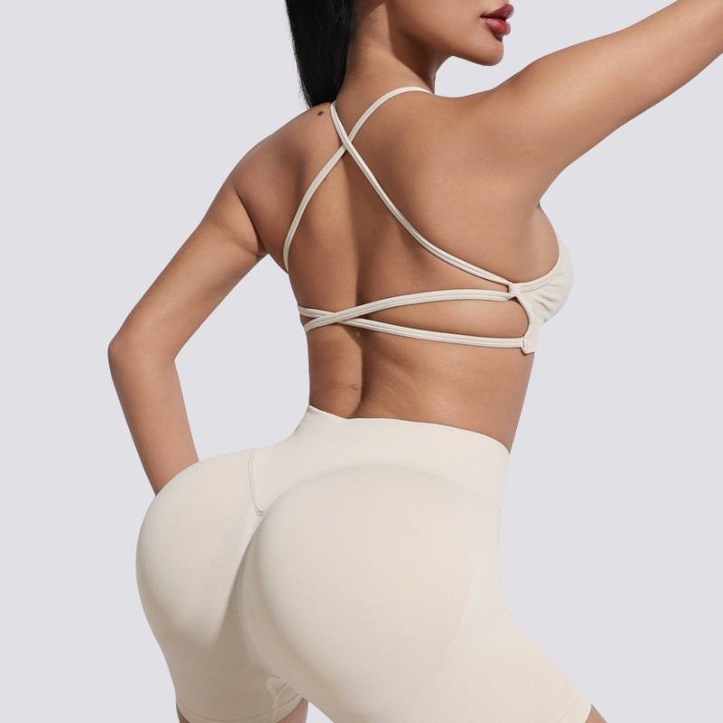 Women's beautiful back strap sports bra + yoga shorts two-piece set