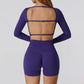 Seamless long sleeve Sports top + High-waisted shorts 2-Piece Set