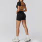 Seamless short sleeve Sports top + High-waisted shorts 2-Piece Set