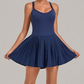 Wholesale Women's Fake Two-Piece Tennis Dress – Anti-Exposure Pleated Yoga Skirt w/ Built-in Shorts