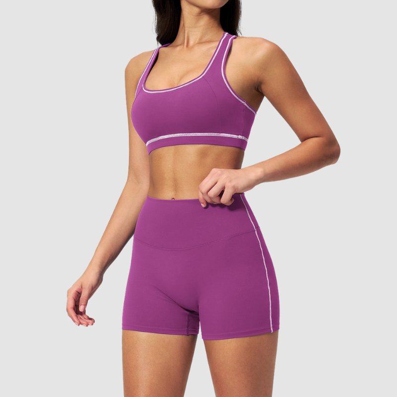 Wholesale Women's Seamless Seam-Detail Sports Bra + High-Waist Shorts Set – Butt-Lifting Yoga Gym Activewear