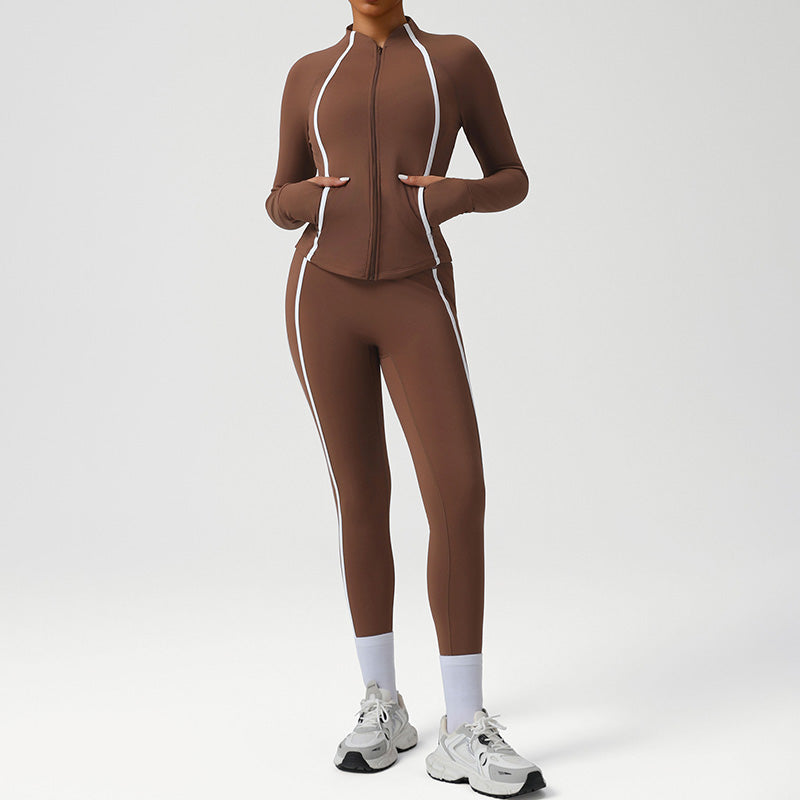 Snug-Fit Color-Blocked Jacket + High-Waisted Butt-Lifting Leggings 2-Piece Set