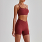 Wholesale Brushed Naked-Feel Open-Back Sports Bra & High-Waist Shorts Set – Sculpting Yoga 2-Piece