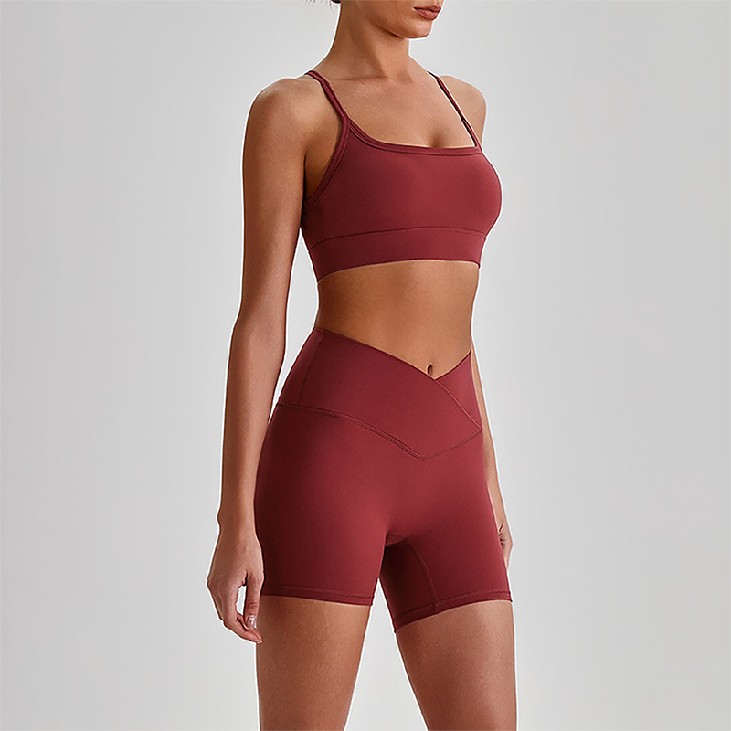Wholesale Brushed Naked-Feel Open-Back Sports Bra & High-Waist Shorts Set – Sculpting Yoga 2-Piece